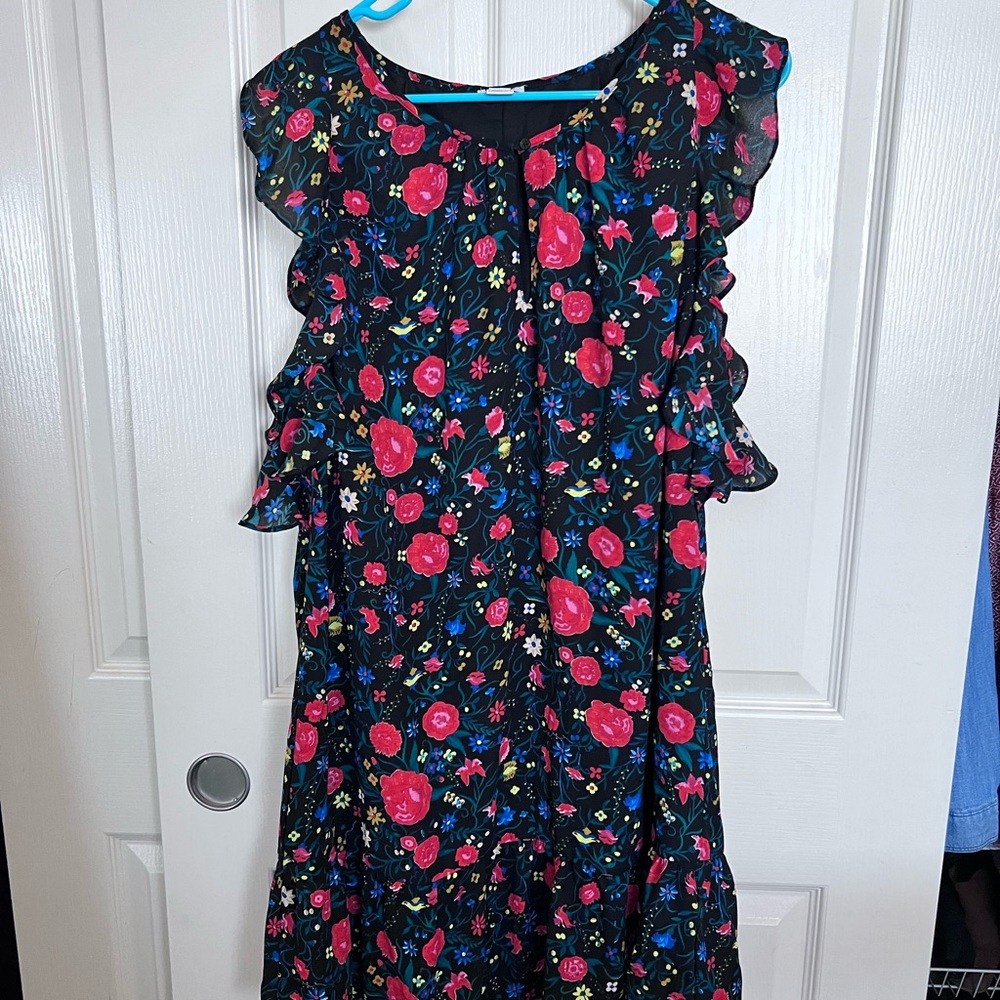 J. Crew Floral Midi Dress - Black and Red